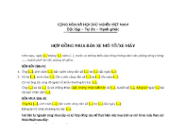 Hợp đồng mua bán xe Honda Vision